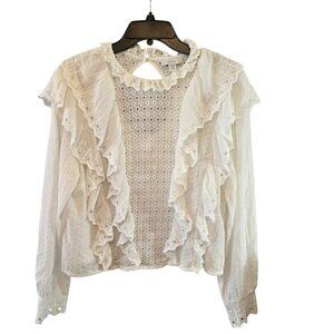 TOPSHOP RUFFLE EYELET BLOUSE NWOT WHITE SIZE 12 ROMANTIC BOHO CHIC